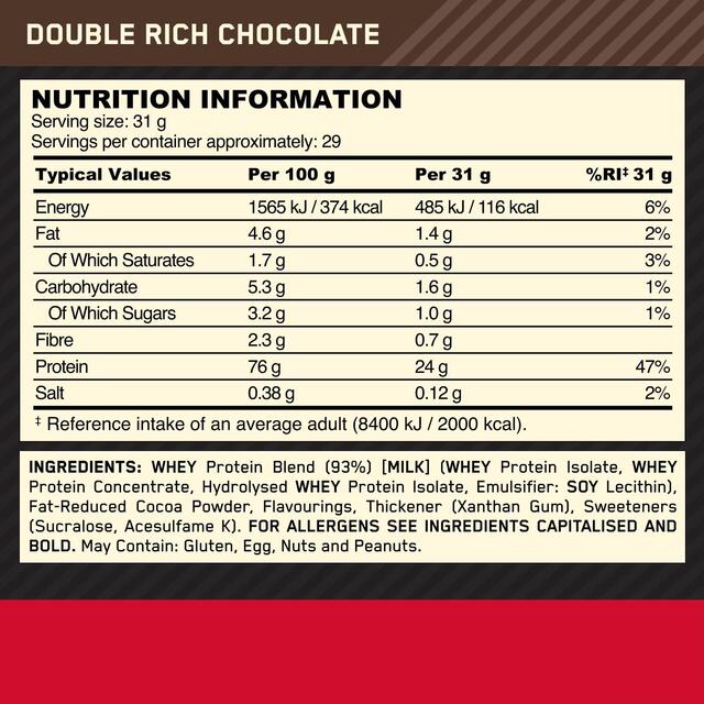 Optimum Nutrition 100% Whey Gold Standard Double Rich Chocolate 899G