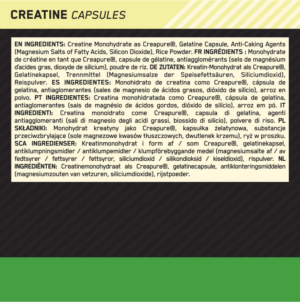 Optimum Nutrition CREATINE Capsules 200 CAPS REDESIGN