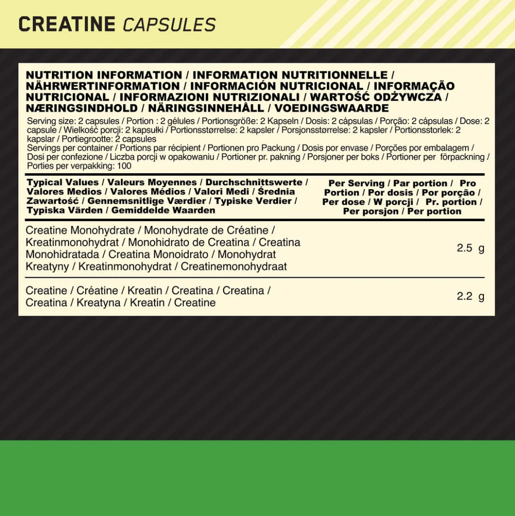 Optimum Nutrition CREATINE Capsules 200 CAPS REDESIGN