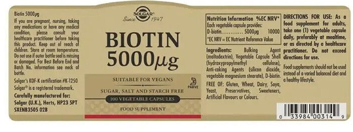 Solgar Biotin 5000 100 Capsules