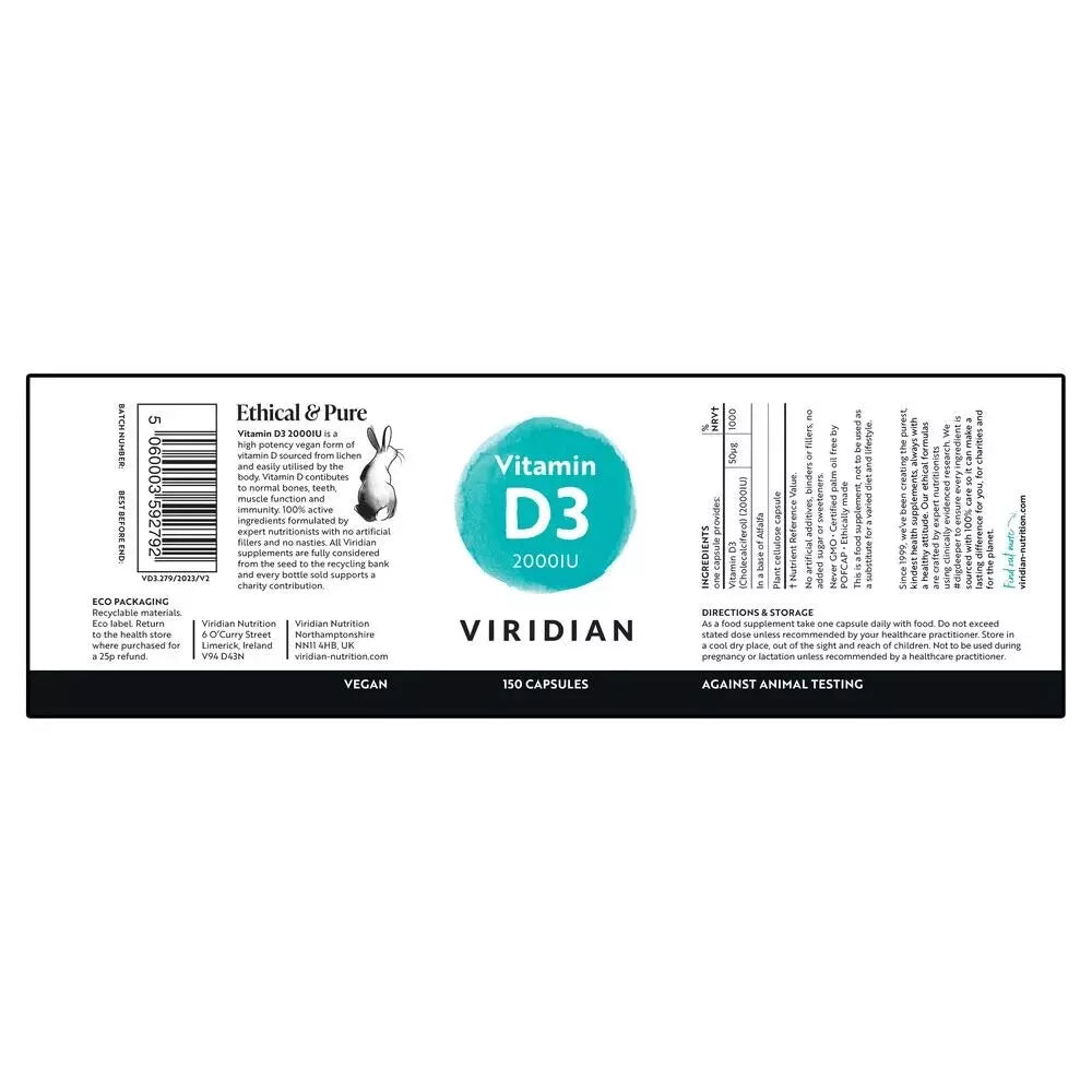 Viridian Vitamin D3 2000IU 60 Capsules
