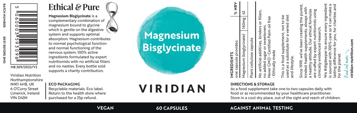 Viridian Magnesium Bisglycinate 60 Capsules