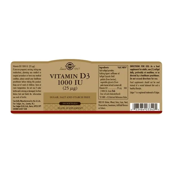Vitamin D3 1000iu Softgels - 100 Tablets