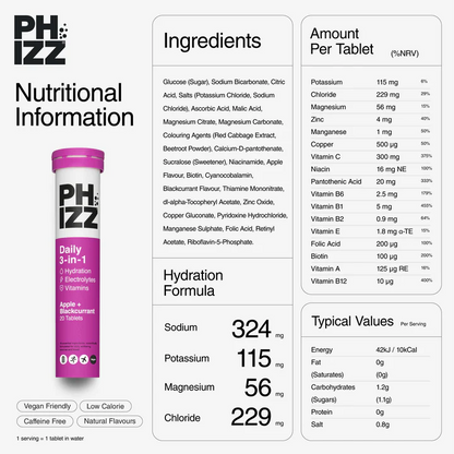 Phizz Apple & Blackcurrant 3-in-1 Effervescent 60's