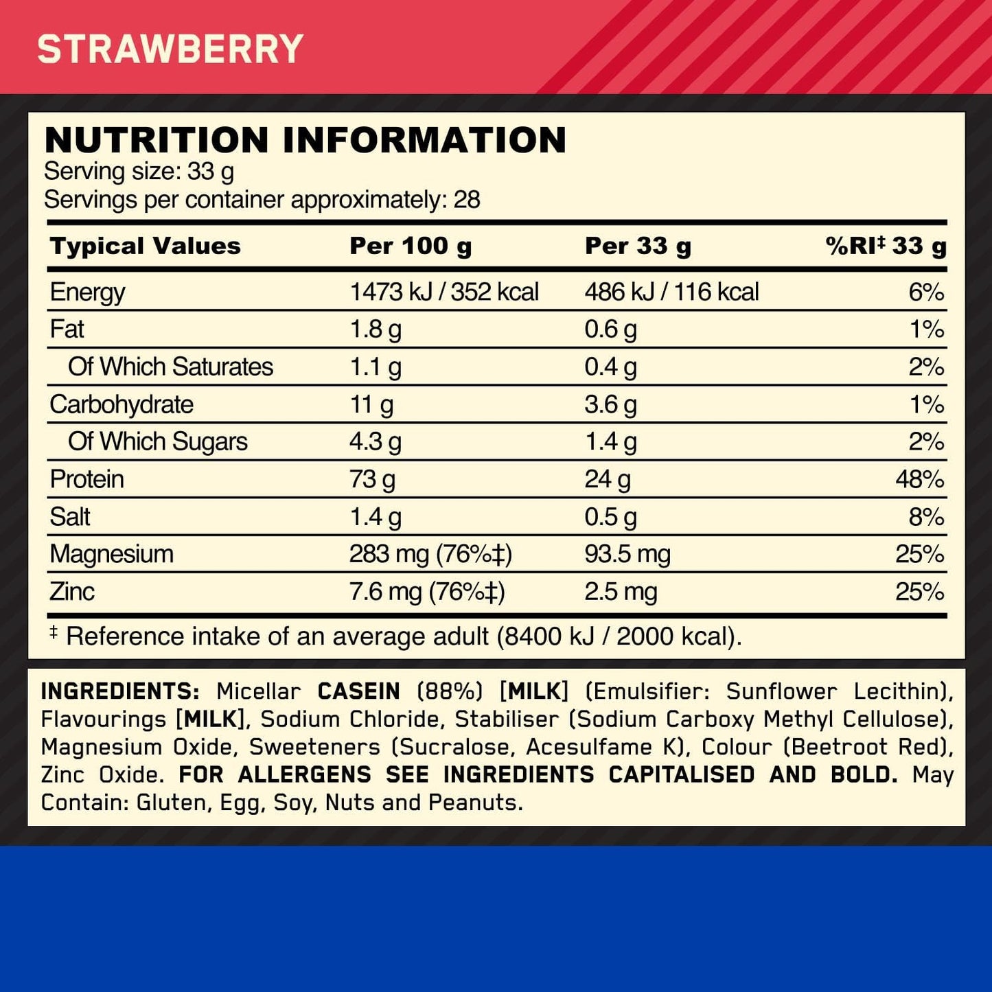 Optimum Nutrition Gold Standard 100% Casein Protein Powder - Strawberry
