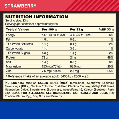 Optimum Nutrition Gold Standard 100% Casein Protein Powder - Strawberry