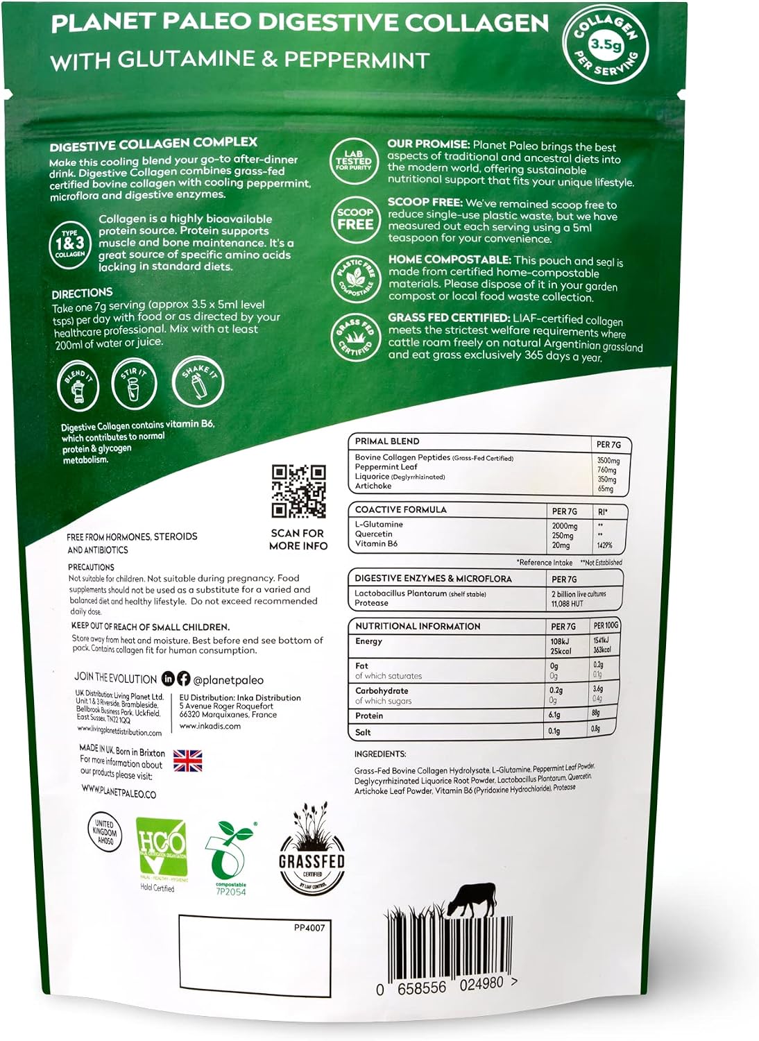 Planet Paleo Digestive Collagen Mint 245g