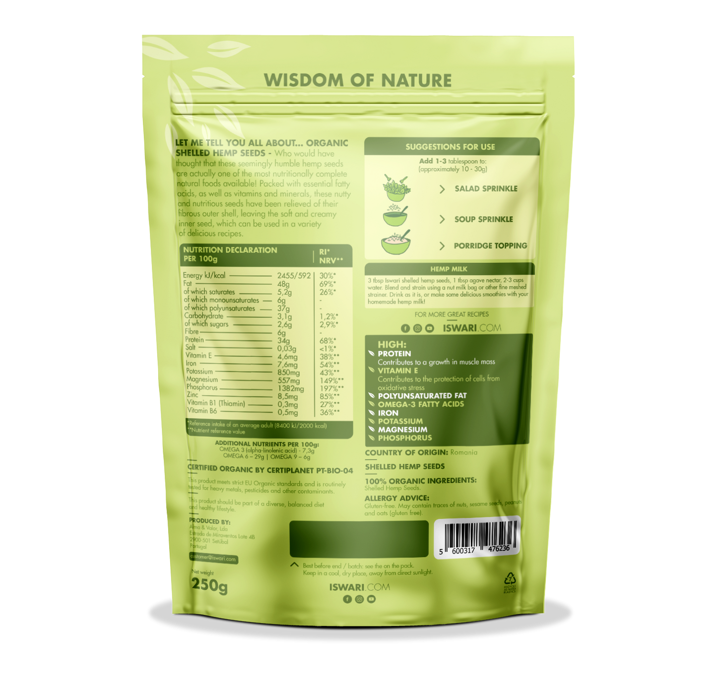 Iswari Shelled Hemp Seeds Powder